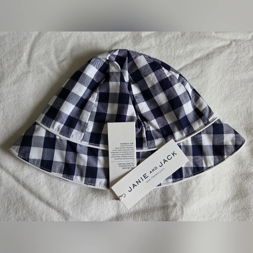 Janie and Jack Navy Checkered Kids Hat